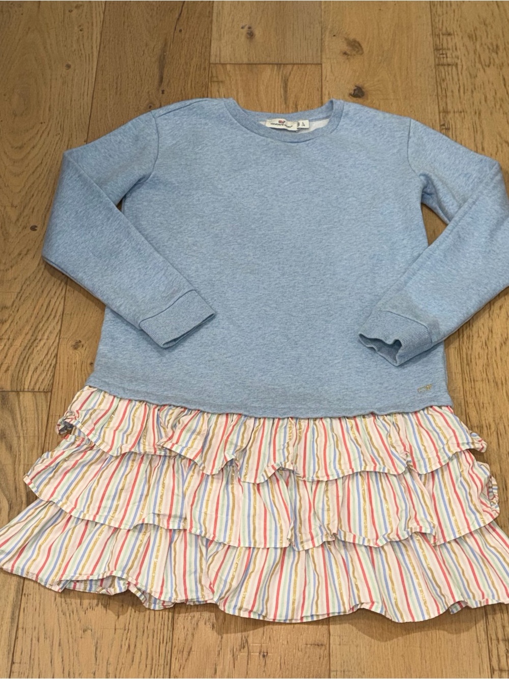Vineyard Vines Light Blue Sweatshirt with Striped Ruffle Hem